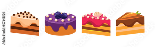Sweet Cake Dessert with Cream Layers Vector Set