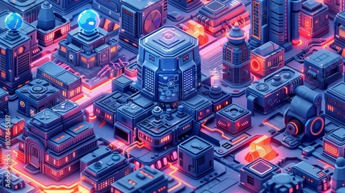 This isometric illustration illustrates the concept of artificial intelligence