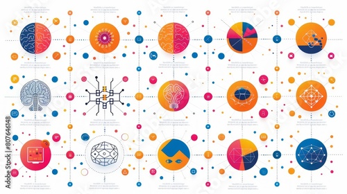 An abstract set of dots and lines brain logotypes concept. For science innovation, machine learning, AI, medical research, new technology development, human brain health, and IT startups.