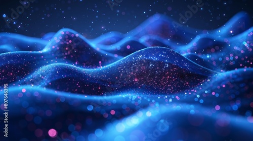 Flow of particles. Abstract Blue Geometric Background. Big Data Visualization. Abstract Image of Future Technology. 3D rendering.