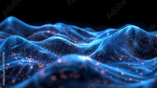 An abstract wave with moving dots. Cyber technology illustration in 3D.