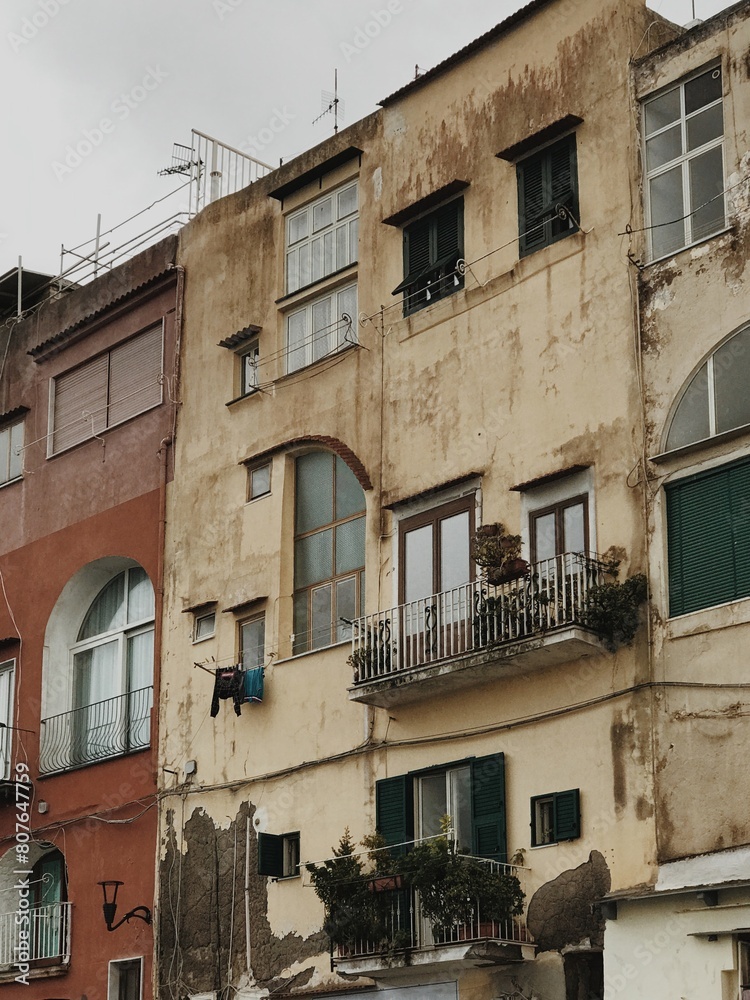 Colorful historic buildings in old European town of Procida Island, Italy