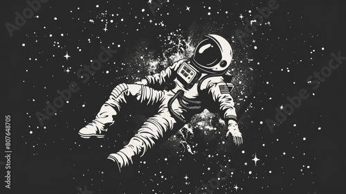 A astronaut wearing space suit  and exploring the space in search of life and water on moon. Black and White wallpaper of astronaut who exploring and landing on the moon. photo
