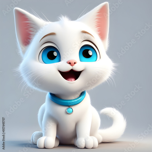 Cute White Cat with Blue Eyes, Generative AI