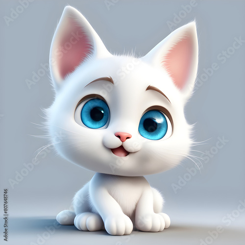 Cute White Cat with Blue Eyes, Generative AI