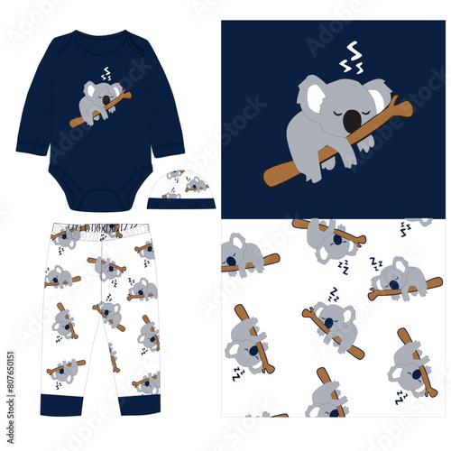 bodysuit with pant with little panda Vector art
