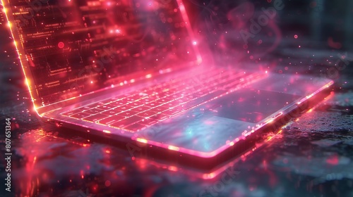 The futuristic illustration shows a laptop in neon colors. You can use it for background pictures or wallpapers.