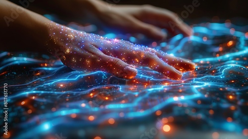 Hands touching big data structure, Digital data network connections, Data transformation, conceptual for future technology era.