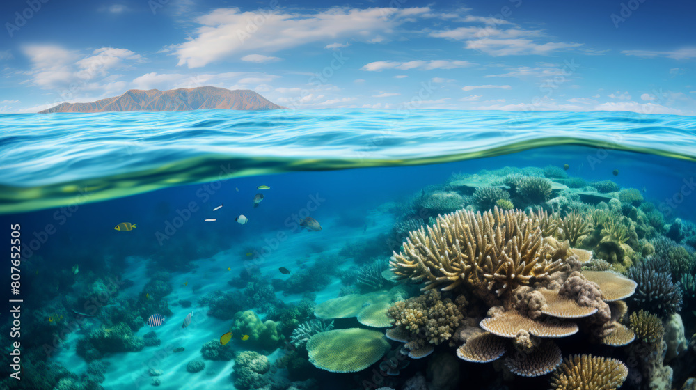 The striking beauty of the Great Barrier Reef, the coral is full of color and sea life
