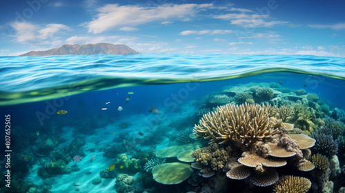 The striking beauty of the Great Barrier Reef, the coral is full of color and sea life 