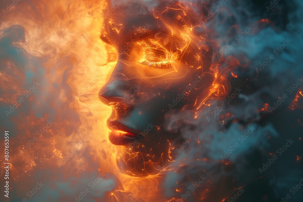 A smooth, orange square contrasts with the chaotic, fiery orange swirls surrounding it, highlighting order within chaos A smooth, orange square contrasts with the chaotic, fiery orange swirls surrounding it, highlighting order within chaos