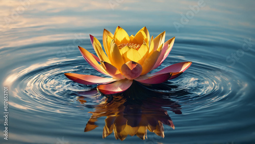 Minimalist water ripples around lotus flower spiritual awakening zen Buddhism enlightenment in simplicity divine purity