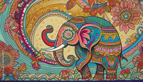 Elephant pencil line art colourful painting isolated texture background