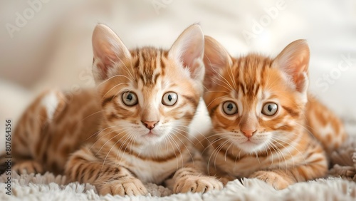 Digital artwork of two Bengal kittens with expressive eyes resembling domesticated leopards. Concept Wildlife-inspired portraits, Bengal kitten illustration, Exotic animal art, Feline gaze