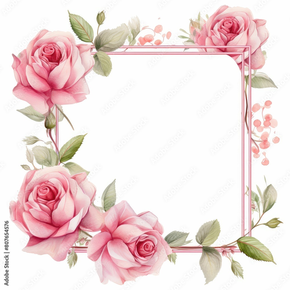 pink rose themed frame or border for photos and text. watercolor illustration, Perfect for nursery art, simple clipart, single object, white color background. Watercolor flowers for design card. pink rose themed frame or border for photos and text. watercolor illustration, Perfect for nursery art, simple clipart, single object, white color background. Watercolor flowers for design card.
