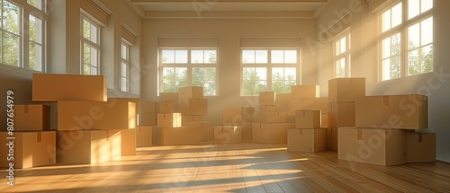 Moving into a new flat  stack of cardboard boxes in an empty room