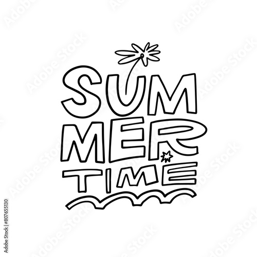 A black and white summer time logo with a palm tree in a rectangle art pattern