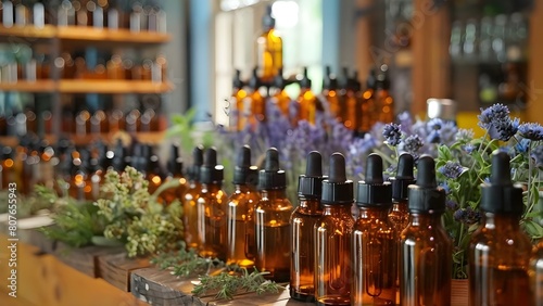 Explore diverse herb tinctures for gentle yet powerful homeopathic healing at a shop. Concept Herbal Tinctures, Homeopathic Healing, Natural Remedies, Wellness Shop, Diverse Ingredients photo