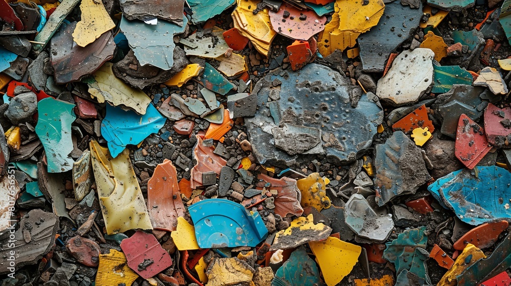Visual representation of the impact of weathered plastic on natural soil, featuring mixed colored residues Visual representation of the impact of weathered plastic on natural soil, featuring mixed colored residues