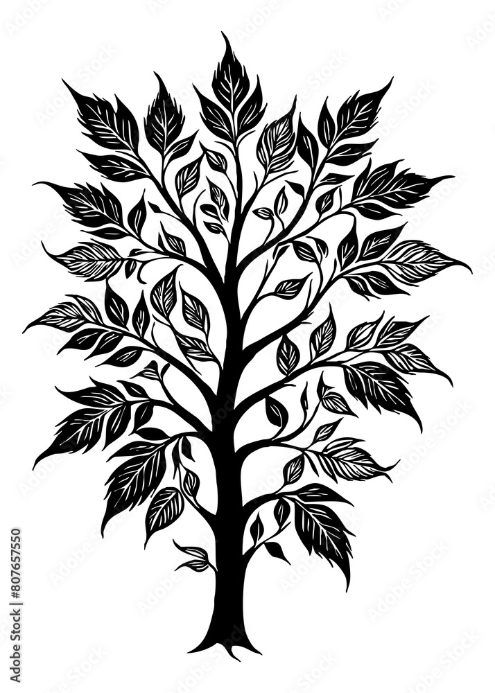 Tree . Black and white botanical pattern. For use in graphics, materials. Abstract plant shapes. Minimalist illustration for printing on wall decorations. Generated by Ai Tree . Black and white botanical pattern. For use in graphics, materials. Abstract plant shapes. Minimalist illustration for printing on wall decorations. Generated by Ai