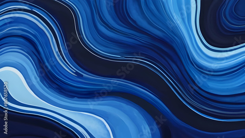 Dark blue gradient color with fluid curve lines. Abstract watercolor paint background © EPDICAY
