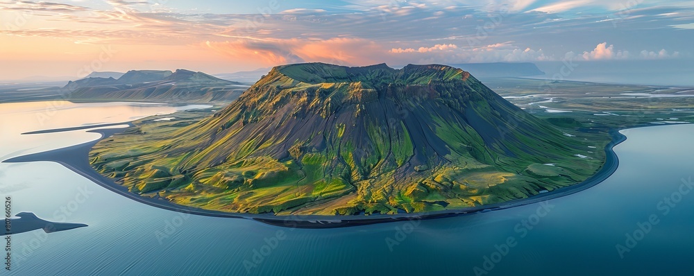 Obraz premium Aerial view of Maelifell volcano, Hella, Southern Region, Iceland.
