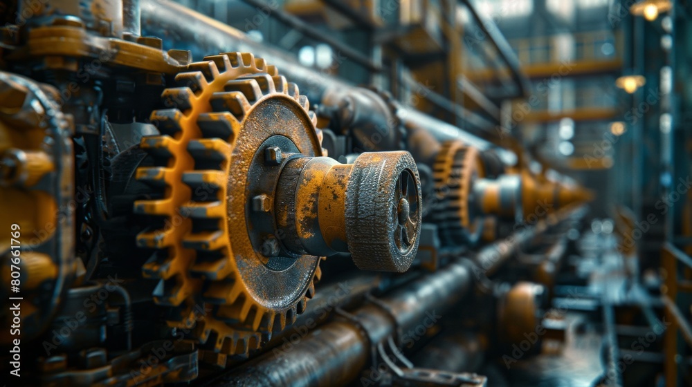 A factory with gears, symbolizing the industrial machine. A factory with gears, symbolizing the industrial machine.