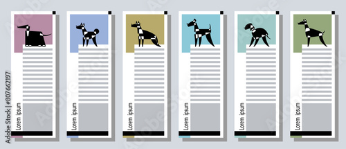 Dog Breed silhouettes. Set of vertical web banner templates. Avantgarde graphic style. Vector illustration on a abstract background.