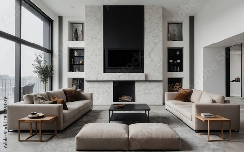 Cozy Living Room with Earthy Neutral Tones Modern Decor and Natural Light, beige and dark atmosphere