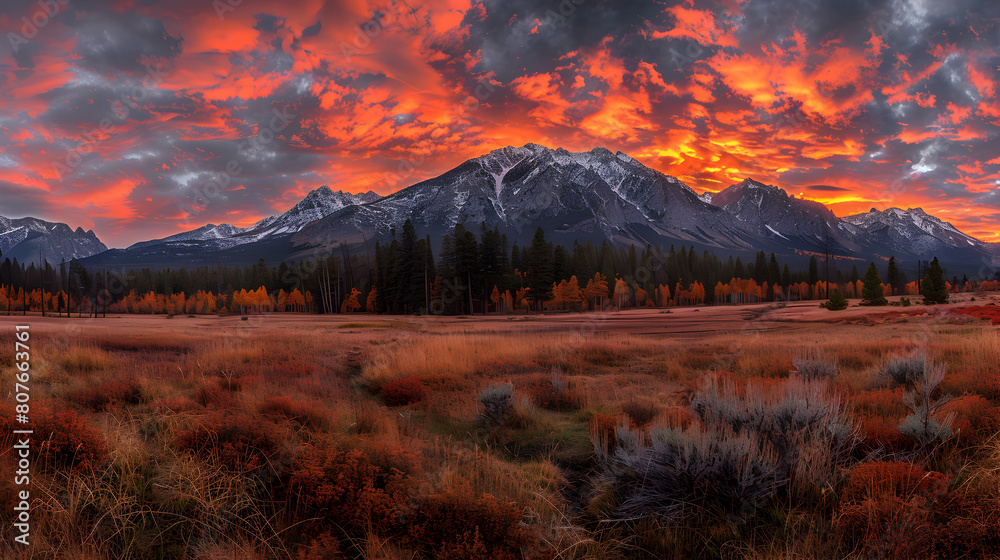 Obraz premium Sunset mountain and sky seen 