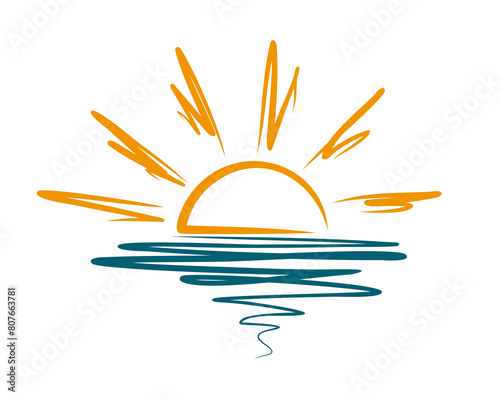 Stylized sun symbol with blue wave. 
