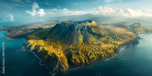 Aerial view of remote volcanic landscape photo