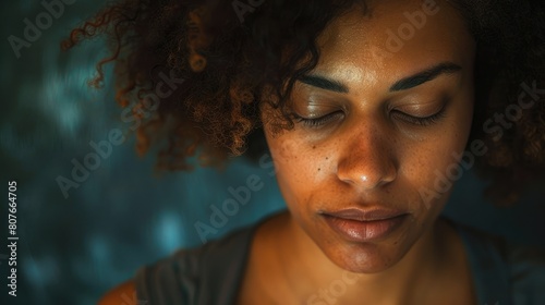 Woman looking down with remorse