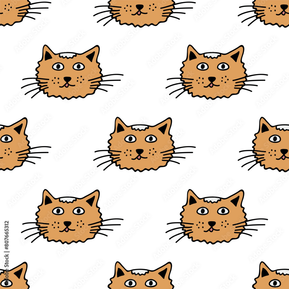 Fototapeta premium Seamless pattern with cat muzzle doodle for decorative print, wrapping paper, greeting cards, wallpaper and fabric