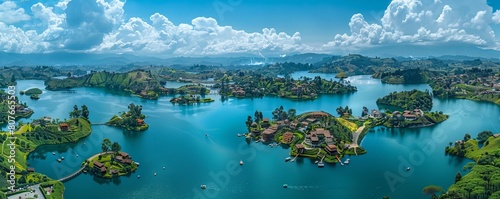 Aerial view of GuatapÃ©, a complex of bay and inlets in Antioquia, Colombia. photo