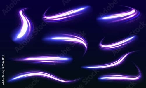 Vector swirl trail effect. Abstract vector fire circles, sparkling swirls and energy light spiral frames. Illustration of light ray, stripe line with blue light, speed motion background.