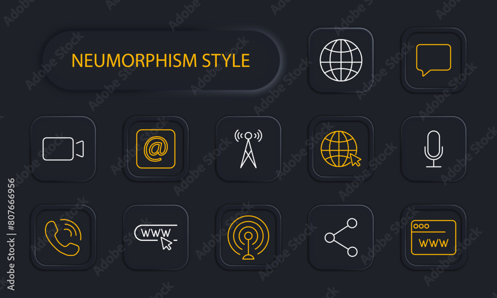 Connection set icon. Chat, phone, call, communication, video camera, antenna, network, globe, Internet, website, window, link, share icon, microphone, neomorphism. Internet communication concept. Connection set icon. Chat, phone, call, communication, video camera, antenna, network, globe, Internet, website, window, link, share icon, microphone, neomorphism. Internet communication concept.