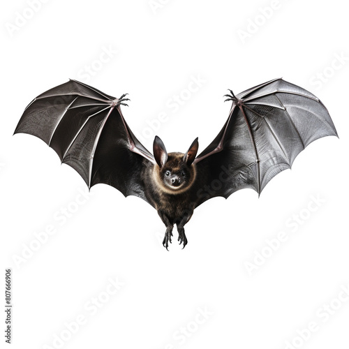 Flying black bat isolated on transparent background