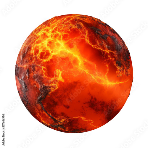 The surface of the planet is covered in lava. The planet is uninhabitable. photo