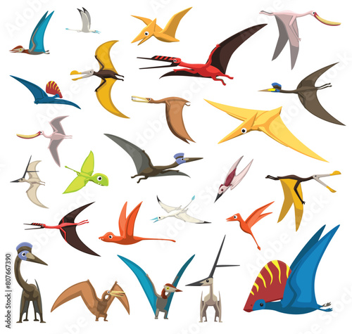 Flying Dinosaur Pterosaur Species Cartoon Vector Illustration