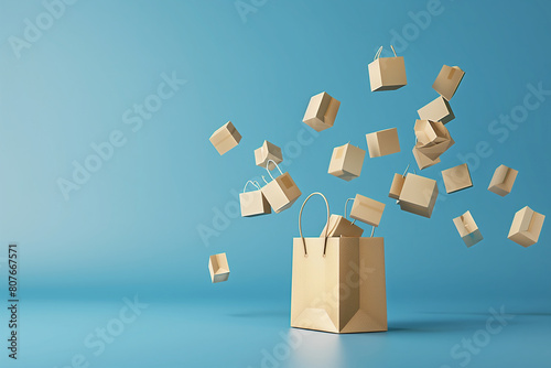 Illustrate the convenience of online shopping with a composition of product packages emerging from a craft shopping bag  capturing a realistic delivery scenario.