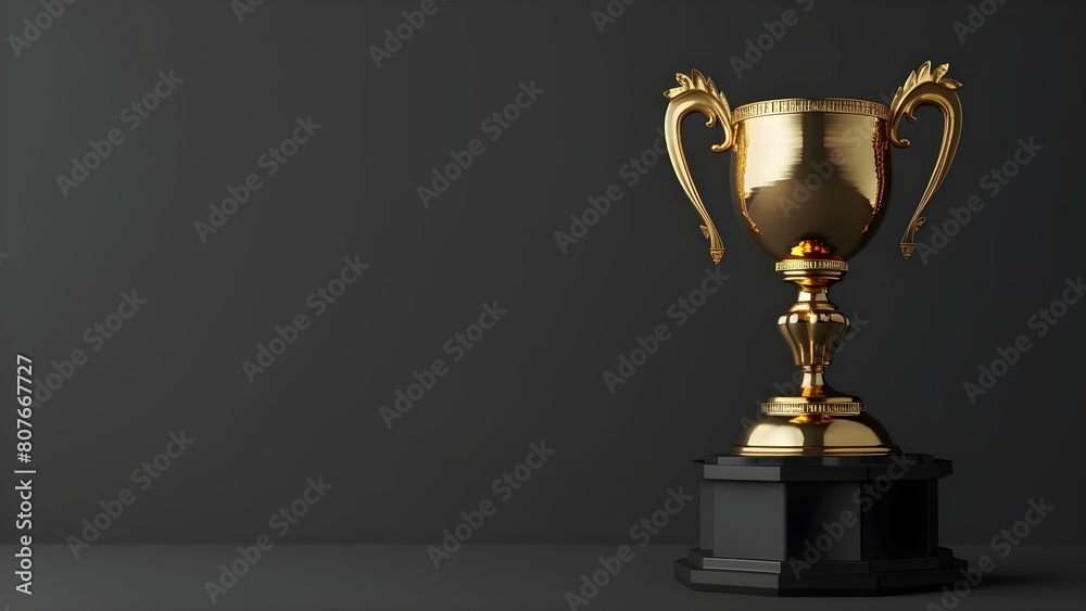 Golden trophy on black pedestal symbolizes success and achievement in competition. Concept Trophy, Award, Success, Competition, Achievement Golden trophy on black pedestal symbolizes success and achievement in competition. Concept Trophy, Award, Success, Competition, Achievement