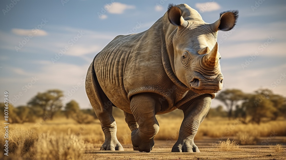 Fototapeta premium White Rhino: Natural Habitat Wildlife Photography Of White Rhino Endangered Animal