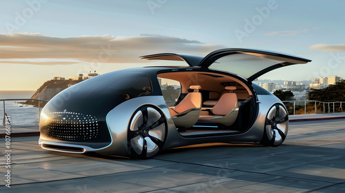 a self-driving concept car with customizable interior configurations