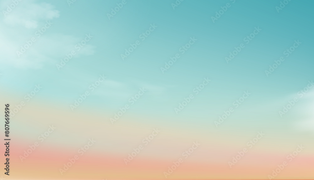 Sky cloud Background,Clear Sky blue,green,peach pastel color in Autumn,Sunset Dramatic twilight landscape,Vector horizon morning sunrise soft vibrant for Spring,Summer season Sky cloud Background,Clear Sky blue,green,peach pastel color in Autumn,Sunset Dramatic twilight landscape,Vector horizon morning sunrise soft vibrant for Spring,Summer season