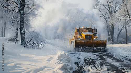 A snow plow clearing a road after a winter storm