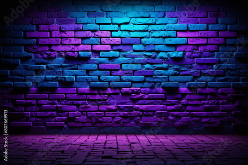 AI generated image of a blue and purple brick wall and floor