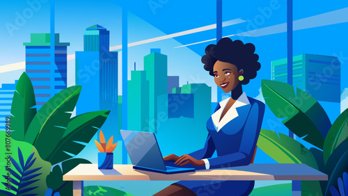 The image is a vibrant, cartoon-style illustration depicting a group of individuals, appearing to be women, engaged in various professional activities in an office or co-working environment.