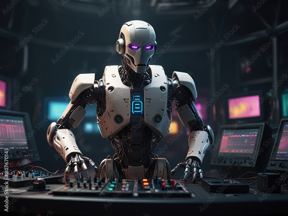 DJ Robot has 4K resolution, 3D rendering, printing, concept art, liveliness. DJ Robot has 4K resolution, 3D rendering, printing, concept art, liveliness.