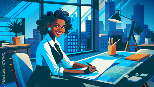 The image is a vibrant, cartoon-style illustration depicting a group of individuals, appearing to be women, engaged in various professional activities in an office or co-working environment.